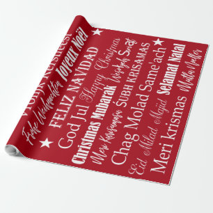 Verschillende talen van prettige kerst cadeaupapier