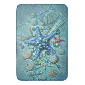 Verschillende types tropische zeeschelpen blauw sc badmat (Voorkant Verticaal)