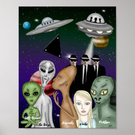 Verschillende uitheemse soorten, UFO, planeten Poster