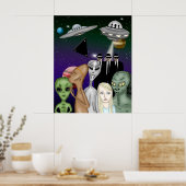 Verschillende uitheemse soorten, UFO, planetenwerk Poster (Keuken)