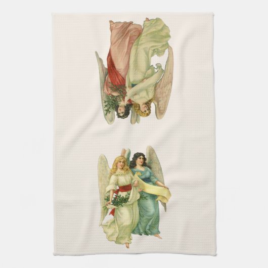 Verschillende victoriaanse engelen, vintage kerst theedoek (Verticaal)