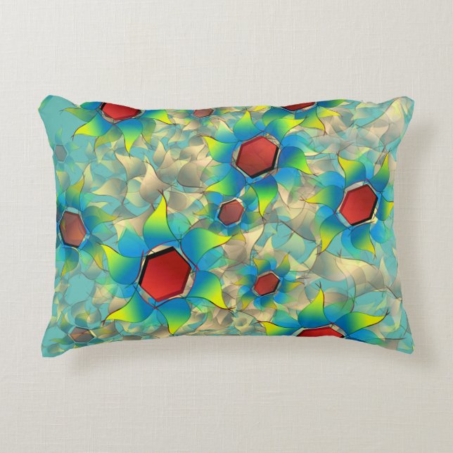 Verschillende virtuele bloemen, blauwe bladen op b accent kussen (Voorkant)