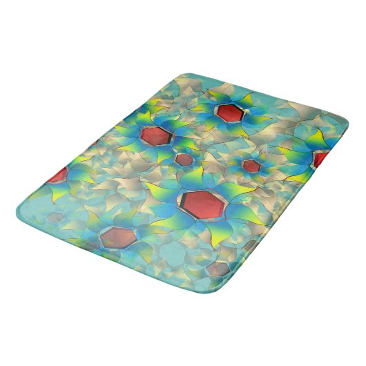 Verschillende virtuele bloemen, blauwe bladen op b badmat (Gekanteld)