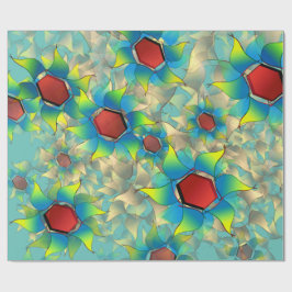 Verschillende virtuele bloemen, blauwe bladen op b cadeaupapier