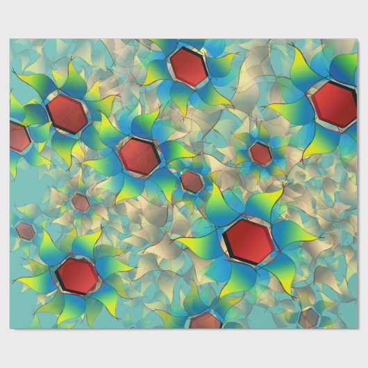 Verschillende virtuele bloemen, blauwe bladen op b cadeaupapier (Vlak)