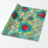 Verschillende virtuele bloemen, blauwe bladen op b cadeaupapier (Uitgerold)