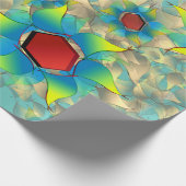 Verschillende virtuele bloemen, blauwe bladen op b cadeaupapier (Hoek)