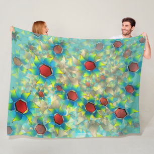 Verschillende virtuele bloemen, blauwe bladen op b fleece deken