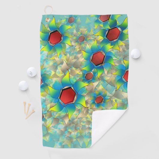 Verschillende virtuele bloemen, blauwe bladen op b golfhanddoek (Insitu)