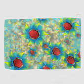 Verschillende virtuele bloemen, blauwe bladen op b golfhanddoek (Horizontaal)