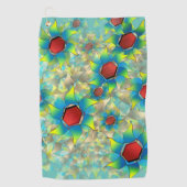 Verschillende virtuele bloemen, blauwe bladen op b golfhanddoek (Voorkant)