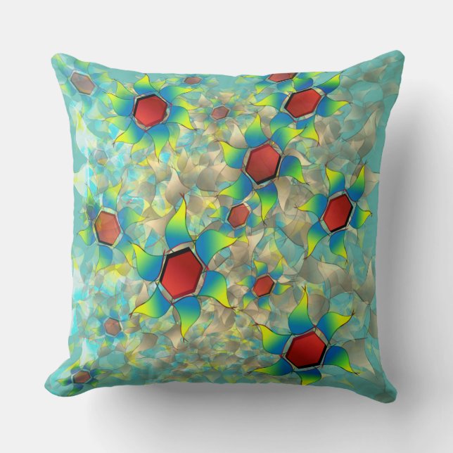 Verschillende virtuele bloemen, blauwe bladen op b kussen (Voorkant)