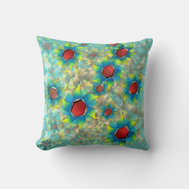 Verschillende virtuele bloemen, blauwe bladen op b kussen (Voorkant)