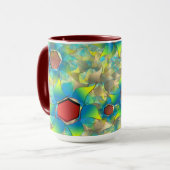 Verschillende virtuele bloemen, blauwe bladen op b mok (Voorkant links)