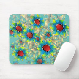 Verschillende virtuele bloemen, blauwe bladen op b muismat