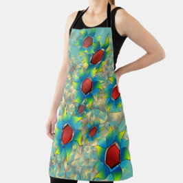 Verschillende virtuele bloemen, blauwe bladen op b schort