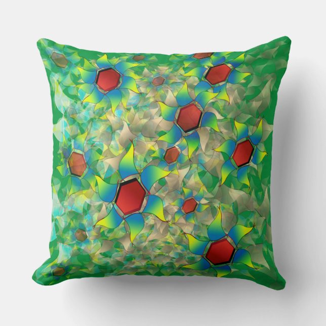 Verschillende virtuele bloemen, blauwe bladen op g kussen (Voorkant)