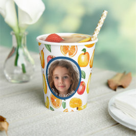 Verschillende vruchten foto en naam Papier Papieren Bekers