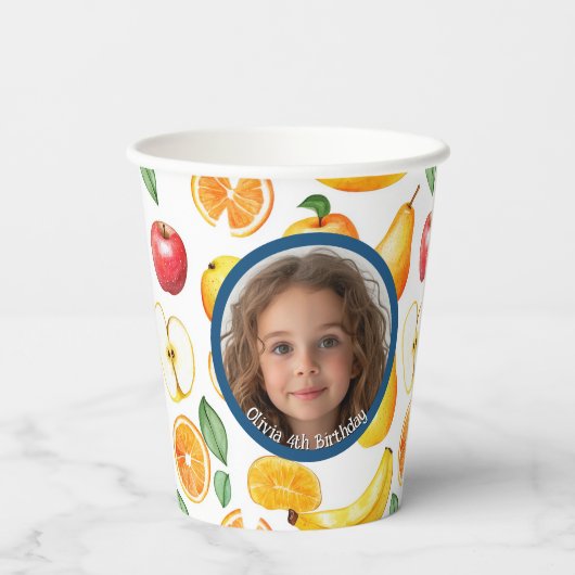 Verschillende vruchten foto en naam Papier Papieren Bekers (Achterkant)