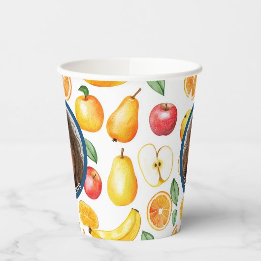 Verschillende vruchten foto en naam Papier Papieren Bekers (Links)