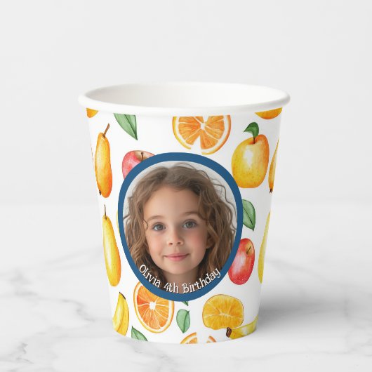 Verschillende vruchten foto en naam Papier Papieren Bekers (Voorkant)