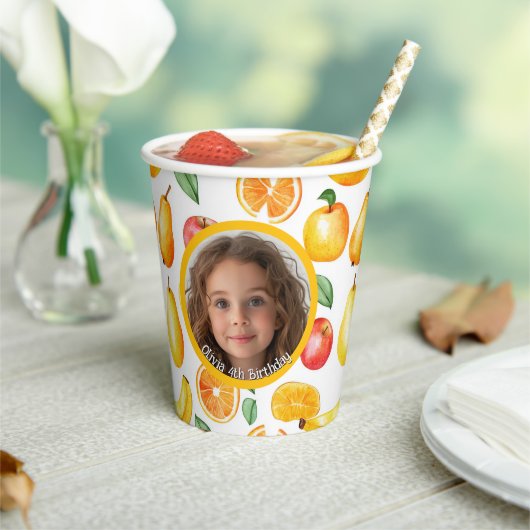 Verschillende vruchten Thema foto en naam Papier Papieren Bekers (Insitu)