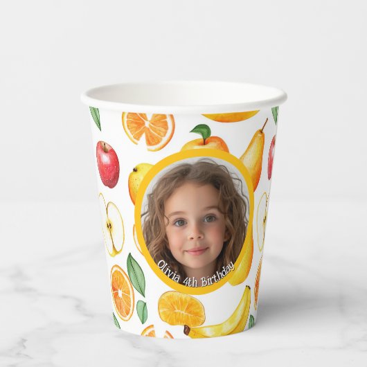 Verschillende vruchten Thema foto en naam Papier Papieren Bekers (Achterkant)