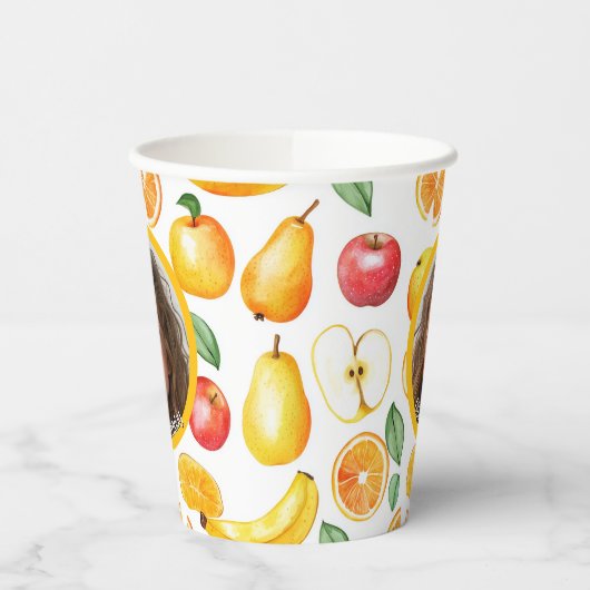Verschillende vruchten Thema foto en naam Papier Papieren Bekers (Links)