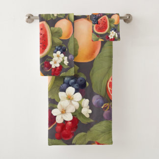 Verschillende vruchten, weelderige bladeren en pra bad handdoek