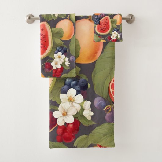 Verschillende vruchten, weelderige bladeren en pra bad handdoek (Insitu)