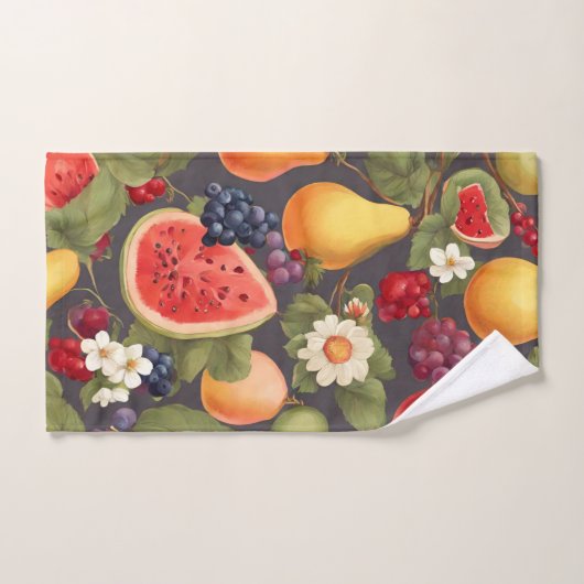 Verschillende vruchten, weelderige bladeren en pra bad handdoek (Handdoek)