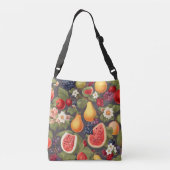 Verschillende vruchten, weelderige bladeren en pra crossbody tas (Achterkant)