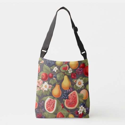 Verschillende vruchten, weelderige bladeren en pra crossbody tas (Voorkant)