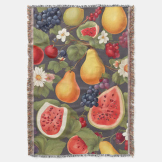 Verschillende vruchten, weelderige bladeren en pra deken