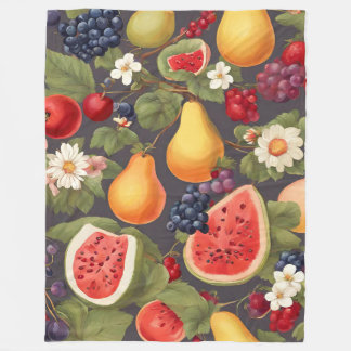 Verschillende vruchten, weelderige bladeren en pra fleece deken