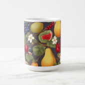 Verschillende vruchten, weelderige bladeren en pra koffiemok (Center)