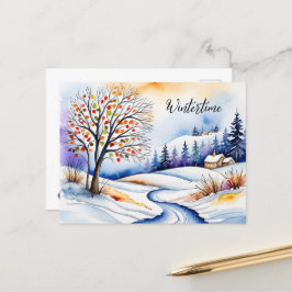 Verschneite Landschaft - Haus am Waldrand | Briefkaart