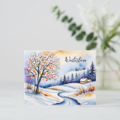 Verschneite Landschaft - Haus am Waldrand | Briefkaart (Staand voorkant)