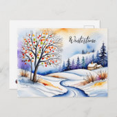 Verschneite Landschaft - Haus am Waldrand | Briefkaart (Voorkant / Achterkant)