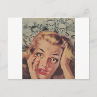 Verschokt gezicht met mensen die op zoek zijn briefkaart