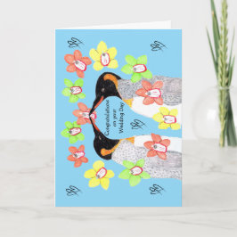 Verschrikkelijk leuke bloem-pinguïns op je trouwda kaart