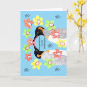 Verschrikkelijk leuke bloem-pinguïns op je trouwda kaart (Gele Bloem)