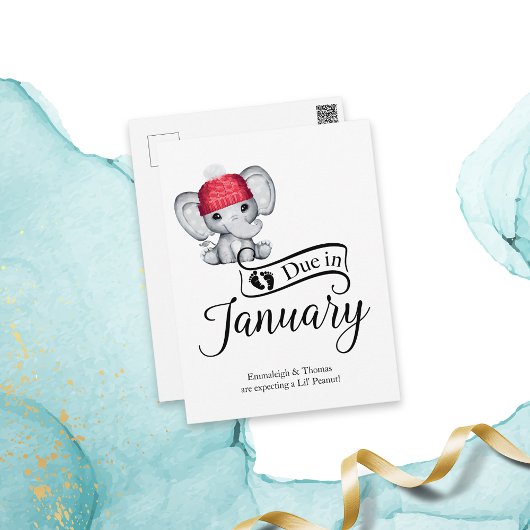 Verschuldigd in januari Little Peanut Baby Elephan Briefkaart