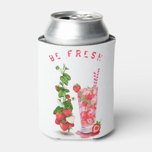 verse Aardbei Drink Koelbox - aangepaste tekst Blikjeskoeler (Blikje Voorkant)