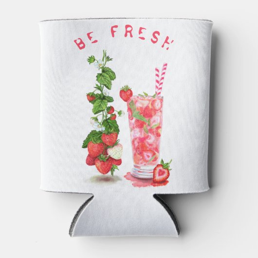 verse Aardbei Drink Koelbox - aangepaste tekst Blikjeskoeler (Voorkant)