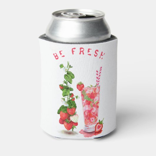 verse Aardbei Drink Koelbox - aangepaste tekst Blikjeskoeler (Blikje Achterkant)