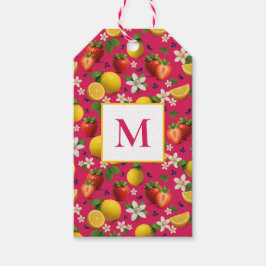 Verse aardbei en citroen patroon cadeaulabel