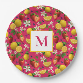 Verse aardbei en citroen patroon papieren bordje