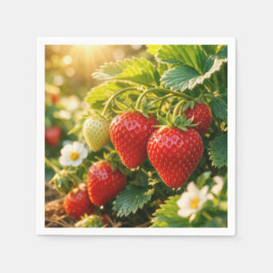 Verse aardbeien hangend aan een plant servet