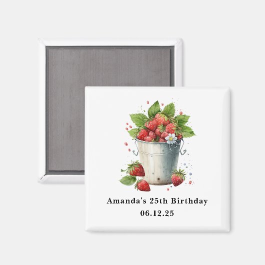 Verse aardbeien in een emmer Verjaardag Magneet (Voorkant / Achterkant)